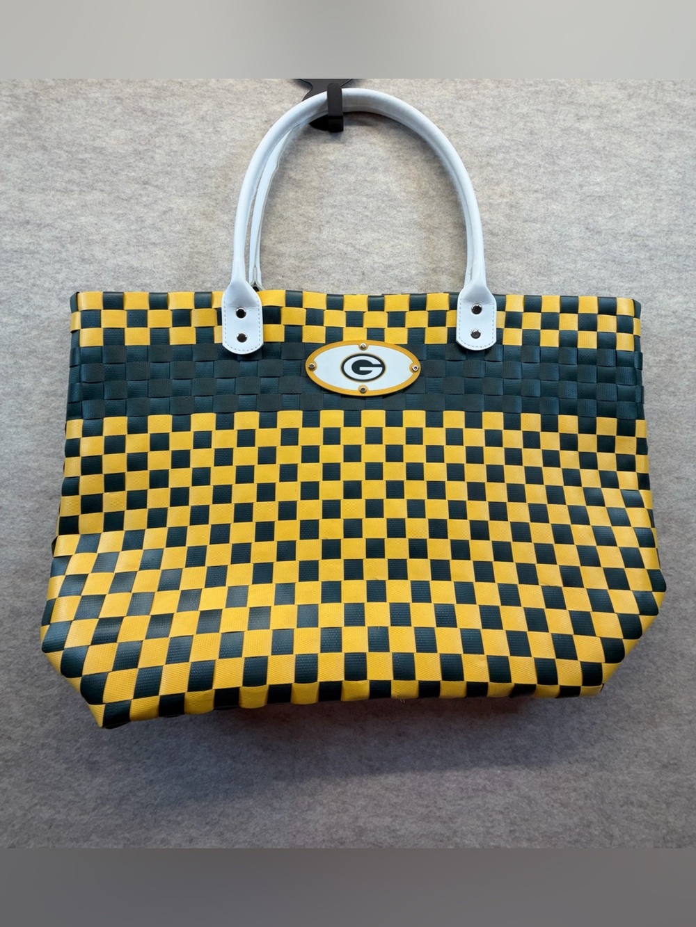 Vintage Green Bay Packers Eagles Wings Woven Plastic Tote Bag Purse 19” NFL